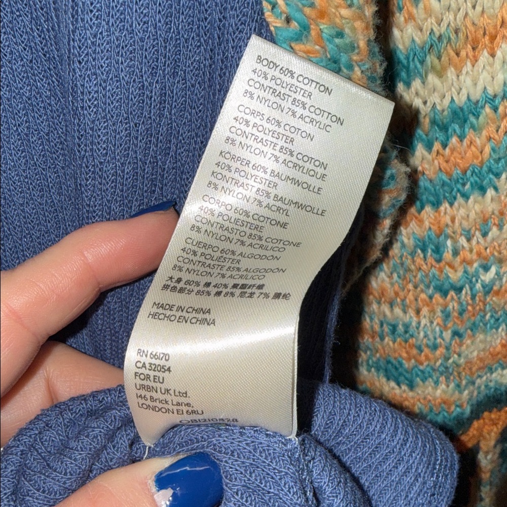 Free People Swit The Small Stuff mock neck top in the blue combo color sweater - Picture 6 of 6